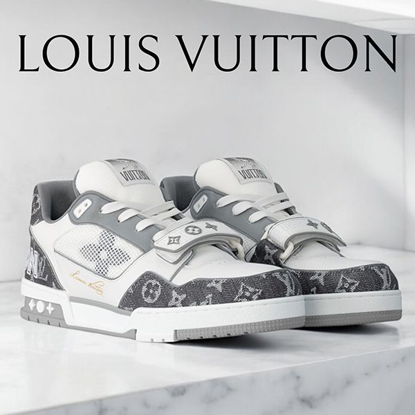 新作 ルイヴィトン ベルクロ付 LV トレーナー スニーカー グレー 1ADF0W