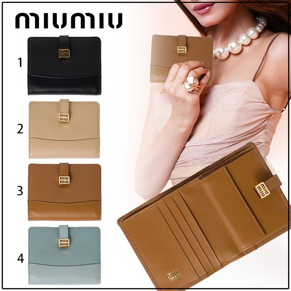 【限定カラー】ミュウミュウ 偽物 Compact Wallet ロゴベルト 三つ折り財布 4色 miu21154