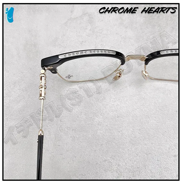 プレゼントに最適クロムハーツ プラス クロス スクエア メガネ コピー ブラック ゴールド 25022218