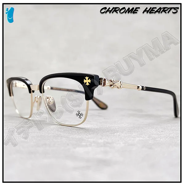 プレゼントに最適クロムハーツ プラス クロス スクエア メガネ コピー ブラック ゴールド 25022218