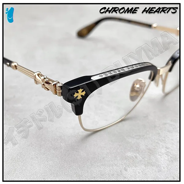 プレゼントに最適クロムハーツ プラス クロス スクエア メガネ コピー ブラック ゴールド 25022218