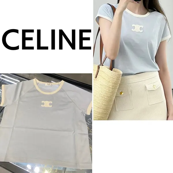 セリーヌ トリオンフパッチ付き コットンジャージー Tシャツ 2X16O507Z.07HI