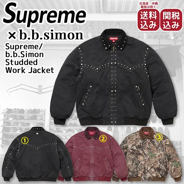 【シュプリーム x b.b.simon】スタッズ ワークジャケット 偽物 bb25328