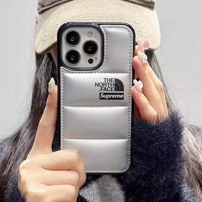 シュプリーム iphone16pro/16plus携帯ケース ダウン PUレザー 高校生 JK ノースフェイス iphone16/15 proソフトケース 2色 25042501