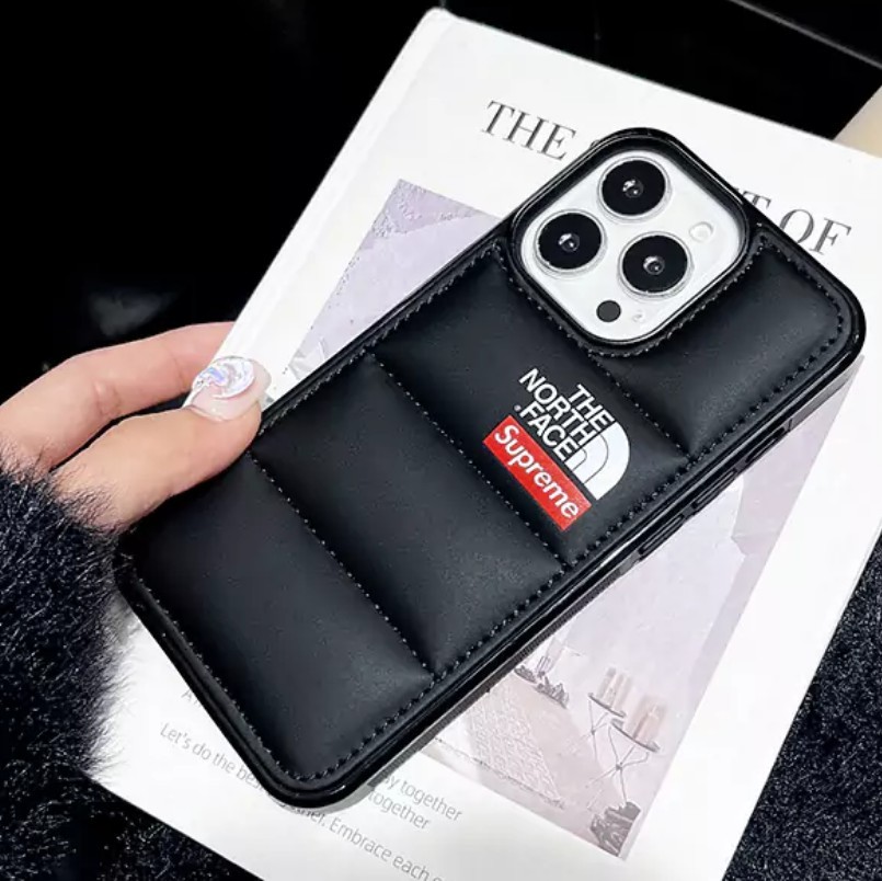シュプリーム iphone16pro/16plus携帯ケース ダウン PUレザー 高校生 JK ノースフェイス iphone16/15 proソフトケース 2色 25042501