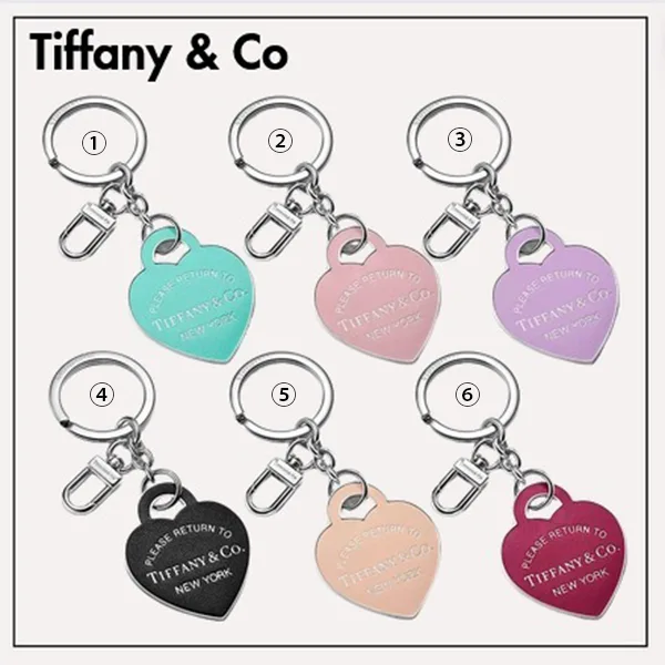 大人お洒落ティファニー◆レザー インレイド ハート タグ キーリング フェイク 6色 73472571