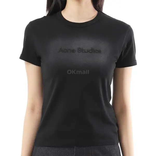 アクネ ロゴTシャツ 偽物 ブラック フィットデザイン AL0457BM0