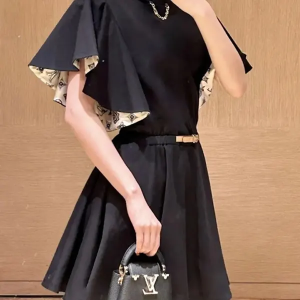 最新でオシャレルイヴィトン フリルスリーブ 偽物 ドレス 1AGOR1