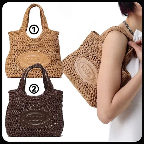 トッズ ラフィア＆レザー ミニ ショッピングバッグ 偽物 XBWEBLF0100RGM0ZQ7