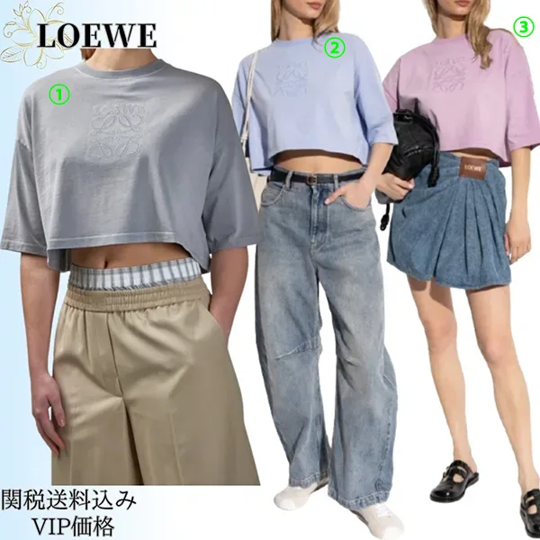 【ロエベ】アナグラム刺繍 クロップド Tシャツ 偽物 lew255151