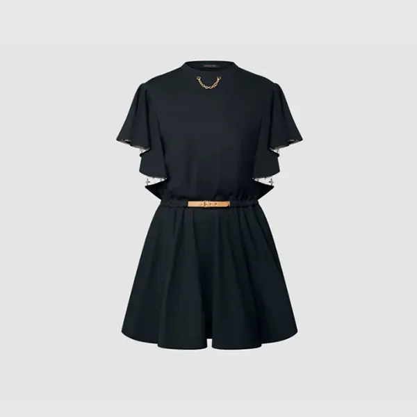 最新でオシャレルイヴィトン フリルスリーブ 偽物 ドレス 1AGOR1