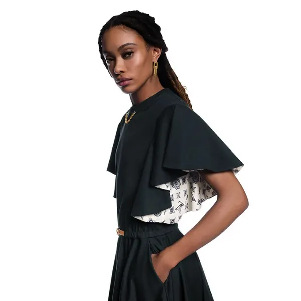 最新でオシャレルイヴィトン フリルスリーブ 偽物 ドレス 1AGOR1