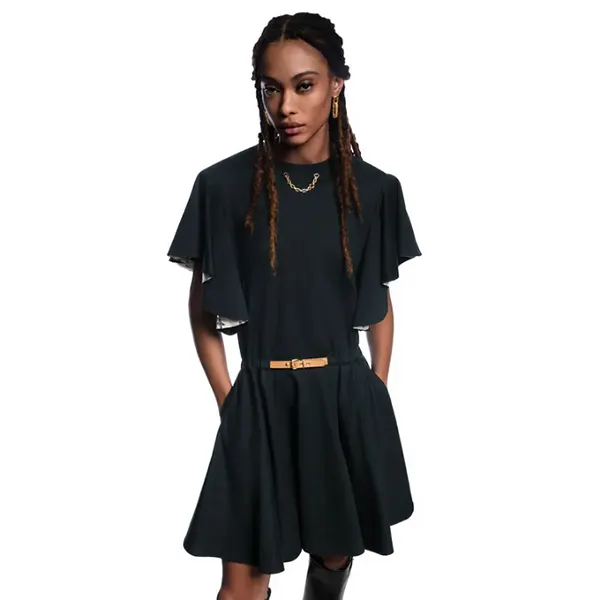 最新でオシャレルイヴィトン フリルスリーブ 偽物 ドレス 1AGOR1