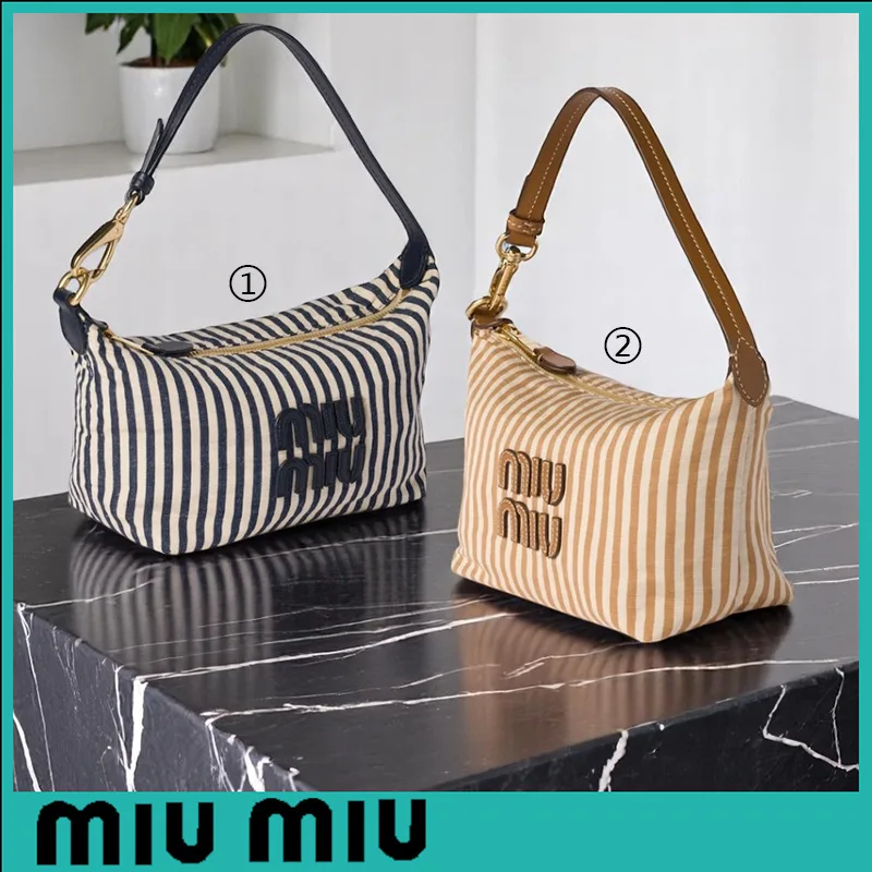 ★ミュウミュウ n級品★ロゴ入り ストライプ コットンポーチ 2色 miu0608