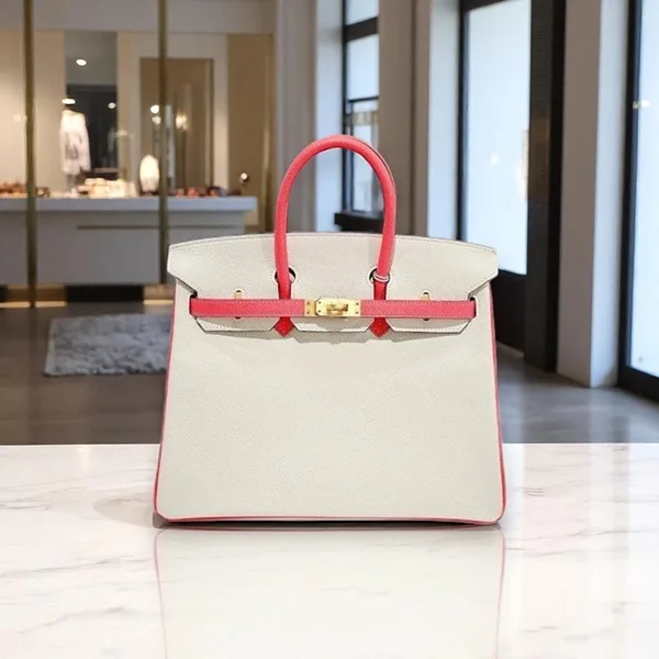 即日発送サービス【エルメス】ホワイト ピンク レザー バーキン25 バーキン ハンドバッグ h257162