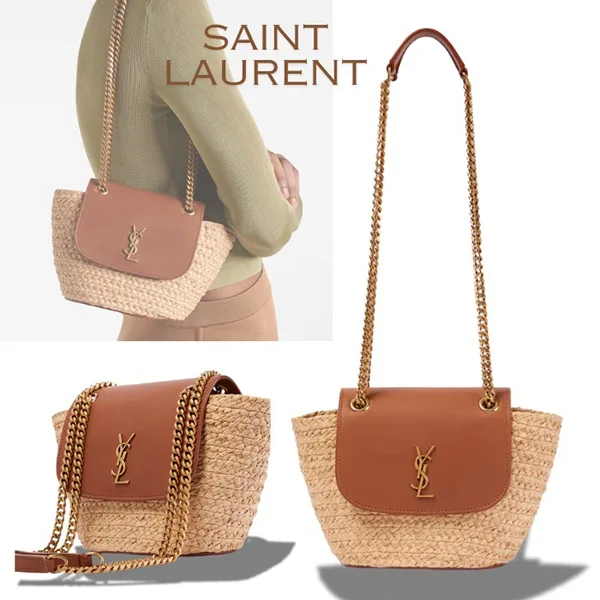 大人のラフィア【サンローラン】ミニMANON ラフィア/レザー sll25726