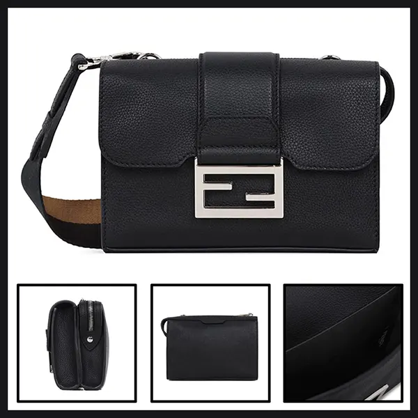 フェンディ ダブルバゲット レザー ショルダーバッグ 7VA649