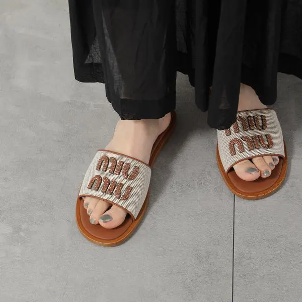 ミュウミュウ サンダル 偽物 5XX644 Q1D キャンバス×レザー
