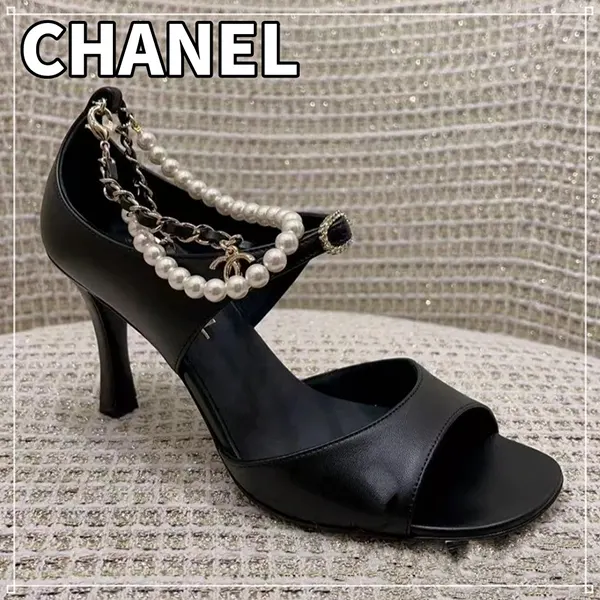 シャネル パール×チェーン ストラップサンダル ヒール G46658