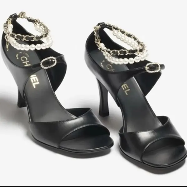シャネル パール×チェーン ストラップサンダル ヒール G46658