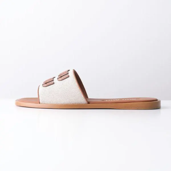 ミュウミュウ サンダル 偽物 5XX644 Q1D キャンバス×レザー