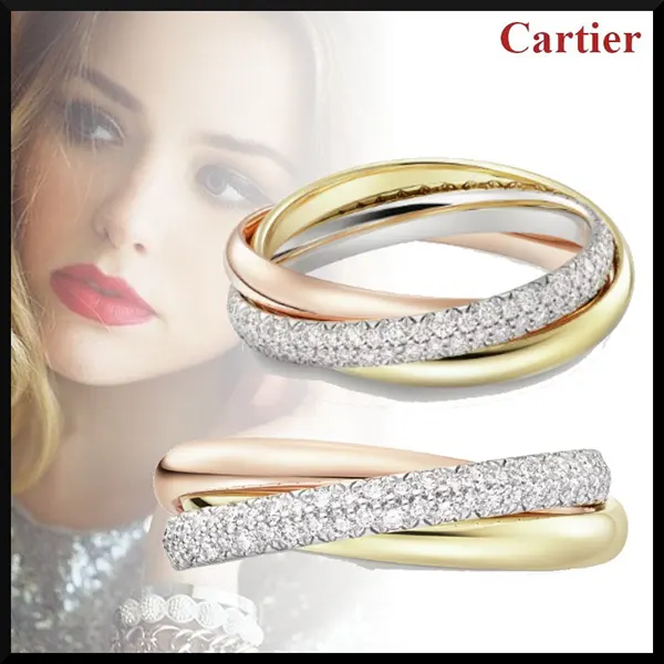 カルティエ ホワイト ゴールド ローズ ダイヤ トリニティリング w25092901