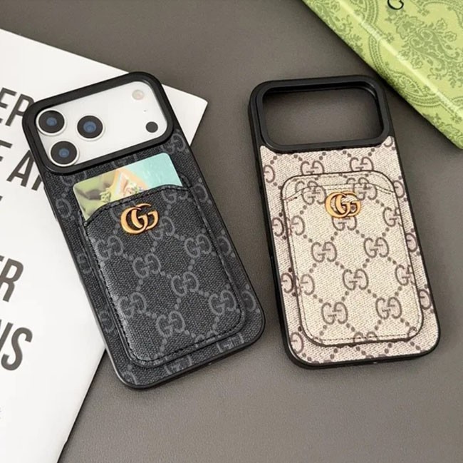 グッチ コピー iphone17 promax/17携帯ケース GGスプリーム 背面 カード収納 メタル ダブルＧロゴ 2色 25091001