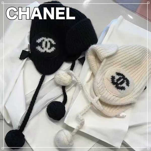 【手元に在庫有】超人気 シャネル ニット帽 帽子 コピー ココマーク ブラック ホワイト c25092902