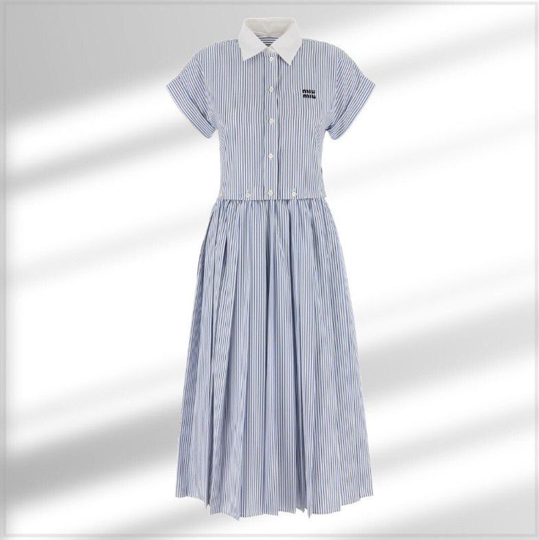 ミュウミュウ ミディワンピース プリーツ ストライプ MF5989_174T_F0W3B_S_OOO