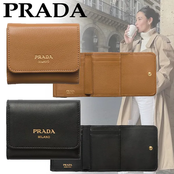 プラダ コピー レザー三つ折り 財布 コンパクトウォレット pd2510301