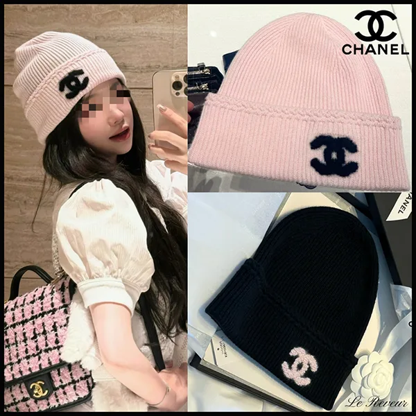 人気で可愛い☆【黒/ピンクバイカラー♡】シャネル ニット帽 ビーニー 偽物 AAB254