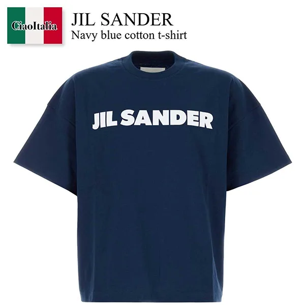 高級感溢れるジル・サンダー Navy ブルー コットン Tシャツ J54GC0011J45317