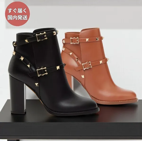 便利で【ヴァレンティノ】ロックスタッズ 偽物 カーフスキン アンクルブーツ 1W9S0710RPX