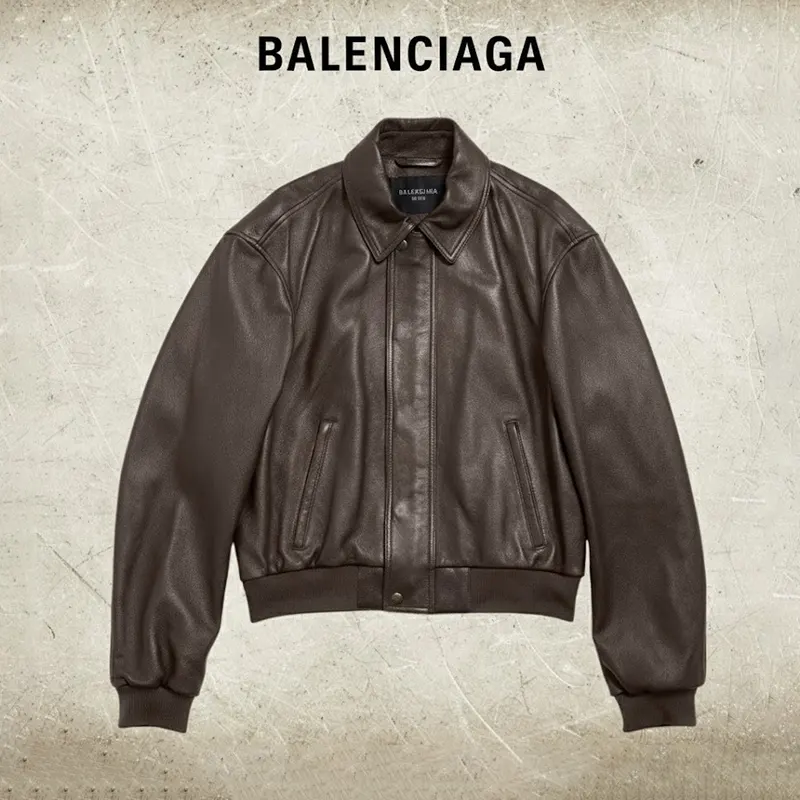 【安全】バレンシアガ+ TAXI レザー ジャケット ダークブラウン bl5514326