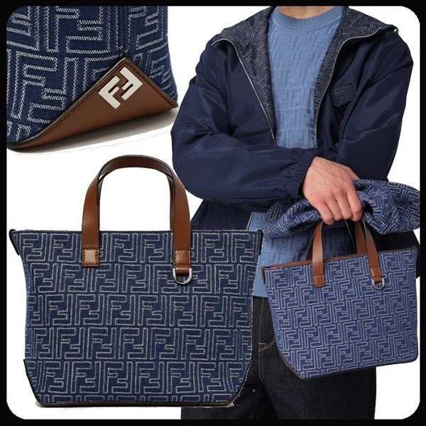 一目惚れアイテムフェンディ コピー FFロゴ ブルーデニム ショッピングバッグ 7VA658AUGOF1SCG