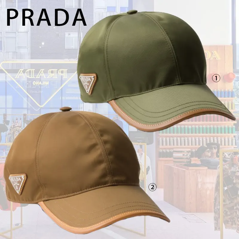 可愛いプラダ Re-Nylon xレザー ベースボールキャップ 2色 pls522455