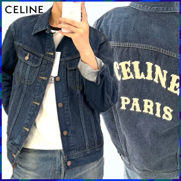 セリーヌ《トラッカージャケット 偽物》バックロゴ デニム ブルー RV0DX789D