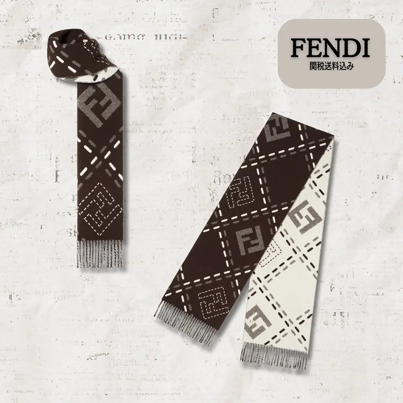 数量限定版フェンディ FFステッチ&ロゴ ウール製 マフラー fd55525